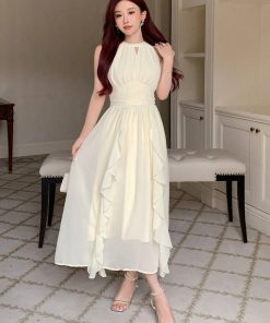 Elara Halter Layered Chiffon Dress